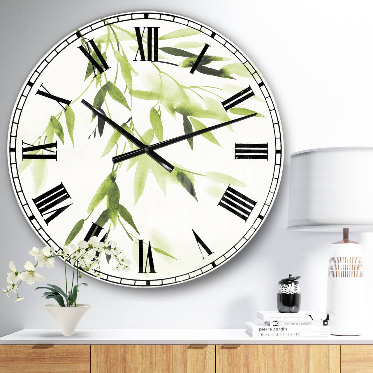Designart 'Simplist Bamboo Leaves I Lake House Wall Clock